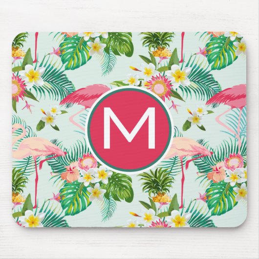熱帯花および鳥は|あなたのイニシャルを加えます マウスパッド (正面)