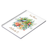 熱帯花が登場するかわいい鳥たち2羽 ノートブック (左側)