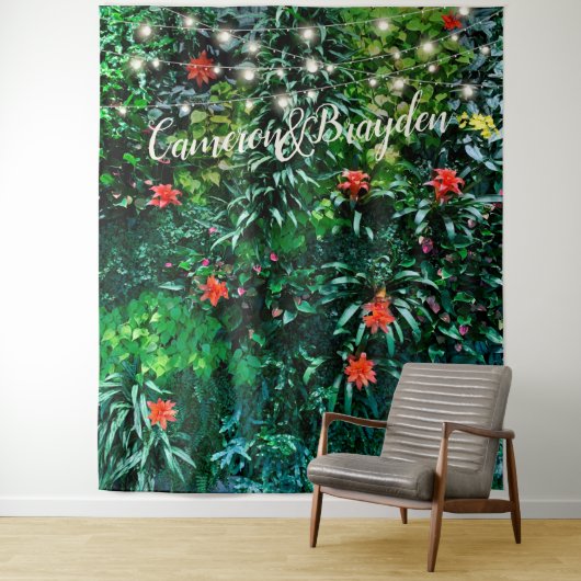 熱帯花が花を照らす結婚パーティーの背景 タペストリー (インサイチュ)