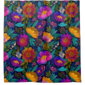 熱帯花が鮮やかな花の模様 シャワーカーテン (正面)