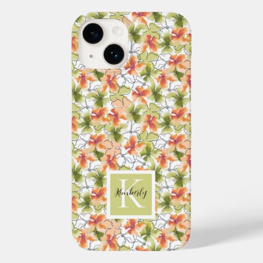 熱帯花とラインアートモノグラムの Case-Mate iPhoneケース (裏面)
