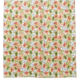 熱帯花とラインアート シャワーカーテン