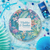 熱帯花と緑のシンプルビーチ結婚式 ペーパープレート (パーティー)