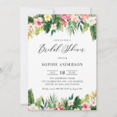 熱帯花と緑の夏のブライダルシャワー 招待状 (正面)