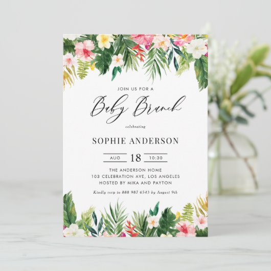 熱帯花と緑の夏のベビーブランチ 招待状 (スタンド正面)