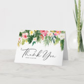 熱帯花と緑の夏の誕生日 サンキューカード (正面)