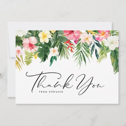 熱帯花と緑の夏の誕生日 サンキューカード (正面)