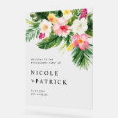 熱帯花と緑の婚約パーティ アクリルサイン (傾斜)
