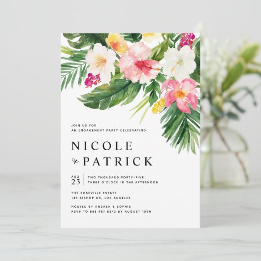 熱帯花と緑の婚約パーティ 招待状 (スタンド正面)
