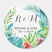 熱帯花と葉リース春の結婚式 マグネット (正面)