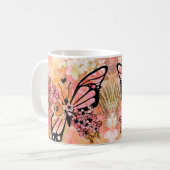 熱帯花と蝶のアート – 鮮やかフローラ コーヒーマグカップ (正面左)