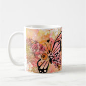 熱帯花と蝶のアート – 鮮やかフローラ コーヒーマグカップ (左)