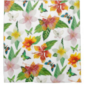 熱帯花と蝶のパターン シャワーカーテン (正面)