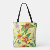 熱帯花と蝶のパターン トートバッグ (裏面)