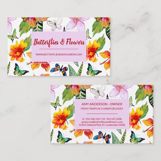 熱帯花と蝶の名刺 名刺 (正面/裏面)