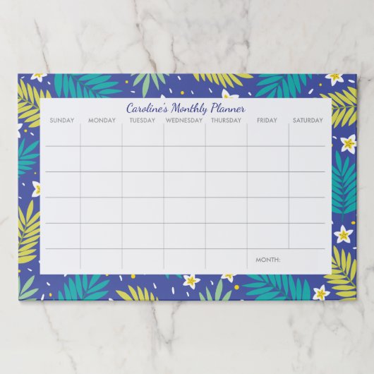 熱帯花のカスタムなデスクパッドの月例カレンダー ペーパーパッド (正面)