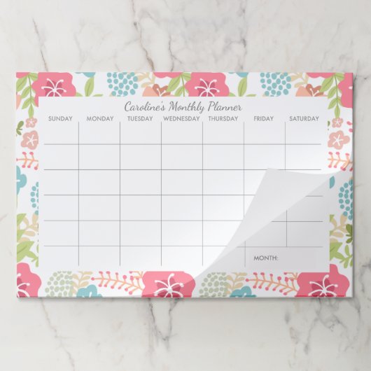 熱帯花のカスタムなデスクパッドの月例プランナー ペーパーパッド (折り畳み)