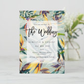 熱帯花のジャングルのモダンの結婚式招待状 招待状 (スタンド正面)