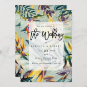 熱帯花のジャングルのモダンの結婚式招待状 招待状 (正面/裏面)