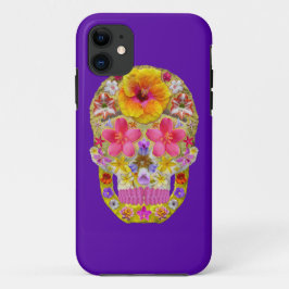 熱帯花のスカル4 - iPhone 11 ケース