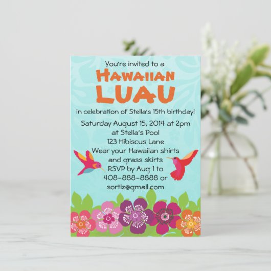 熱帯花のルアウ（ハワイ式宴会）のパーティの招待状 招待状 (スタンド正面)