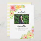 熱帯花の写真の卒業の発表 案内状 (正面/裏面)