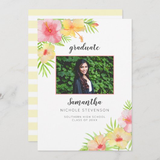 熱帯花の写真の卒業の発表 案内状 (正面/裏面)