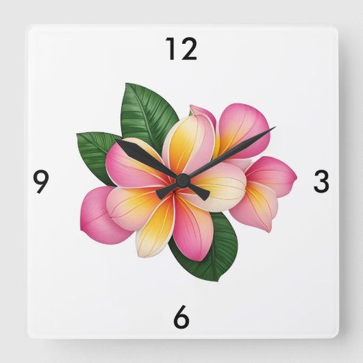 熱帯花の壁時計 スクエア壁時計 (正面)