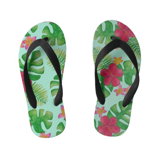 熱帯花の柄 キッズビーチサンダル (フットベッド)