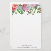 熱帯花の水彩画のパーソナライズな文房具 便箋 (正面/裏面)