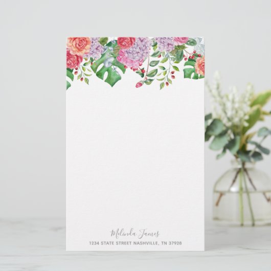 熱帯花の水彩画のパーソナライズな文房具 便箋 (スタンド正面)