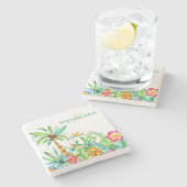 熱帯花の水彩画 ストーンコースター (横)