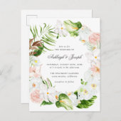 熱帯花の緑の草木は結婚式を包みます インビテーションポストカード (正面/裏面)