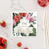 熱帯花オーキッドモンステラ結婚水色 スタンダードカクテルナプキン (インサイチュ)