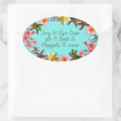 熱帯花クリスマスヒトデの住所 楕円形シール (バッグ)