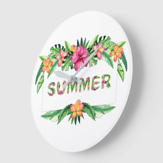 熱帯花サマーおもしろい ラージ壁時計 (傾斜)