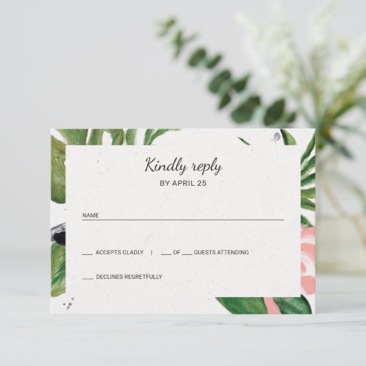 熱帯花シンプル婚式RSVP 出欠カード (スタンド正面)