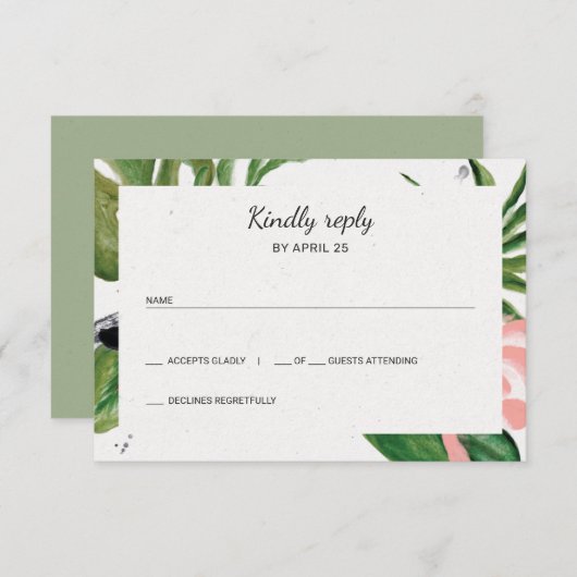 熱帯花シンプル婚式RSVP 出欠カード (正面/裏面)
