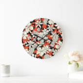 熱帯花シームレスエキゾチック模様 ラージ壁時計 (ホーム)