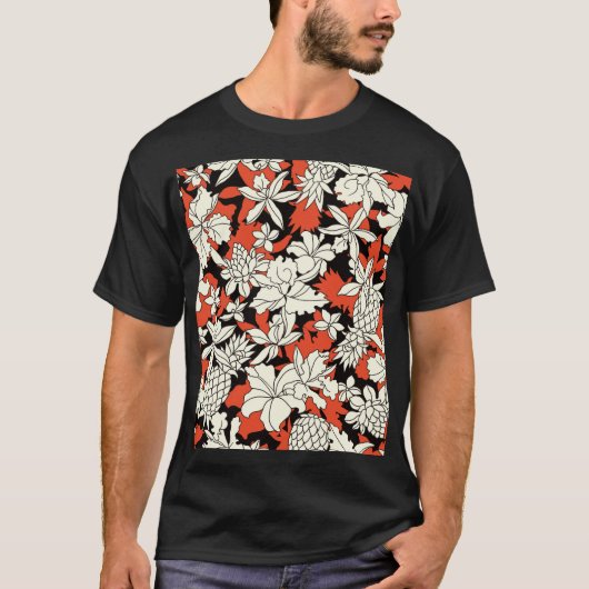 熱帯花シームレスエキゾチック模様 Tシャツ (正面)
