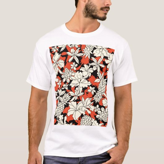 熱帯花シームレスエキゾチック模様 Tシャツ (正面)