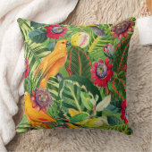 熱帯花ジャングルパターンのオレンジパロット クッション (ブランケット)