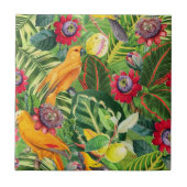 熱帯花ジャングルパターンのオレンジパロット タイル (正面)