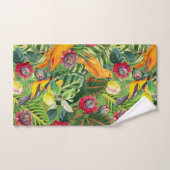 熱帯花ジャングルパターンのオレンジパロット バスタオルセット (ハンドタオル)