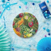 熱帯花ジャングルパターンのオレンジパロット ペーパープレート (パーティー)