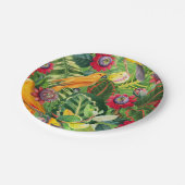 熱帯花ジャングルパターンのオレンジパロット ペーパープレート (アングル)