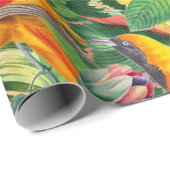 熱帯花ジャングルパターンのオレンジパロット ラッピングペーパー (ロールコーナー)