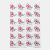 熱帯花ハミングバードホワイト キッチンタオル (縦)