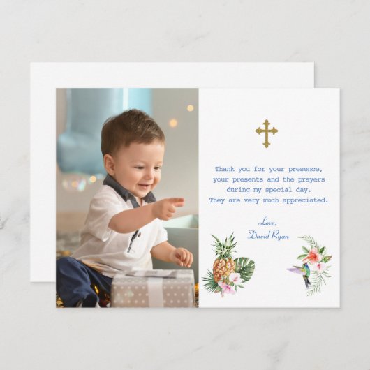 熱帯花バードフォトボーイクロスバプテスマ サンキューカード (正面/裏面)