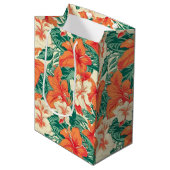 熱帯花パターンハワイアンビア ミディアムペーパーバッグ (正面アングル)